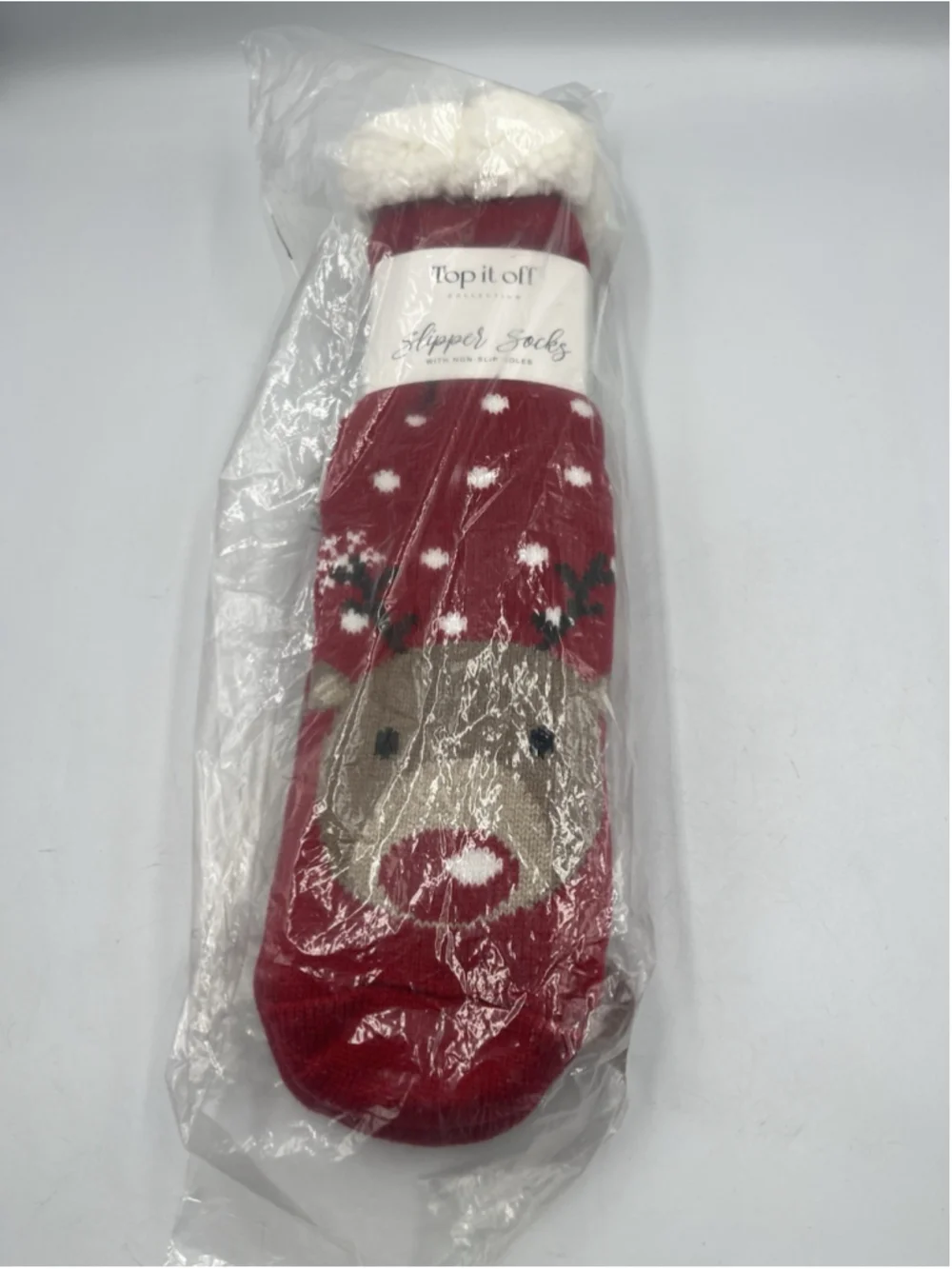 Top It Off Slipper Socks REINDEER Soft COZY WHEN YOUR FEET ARE FREEZZING SEE